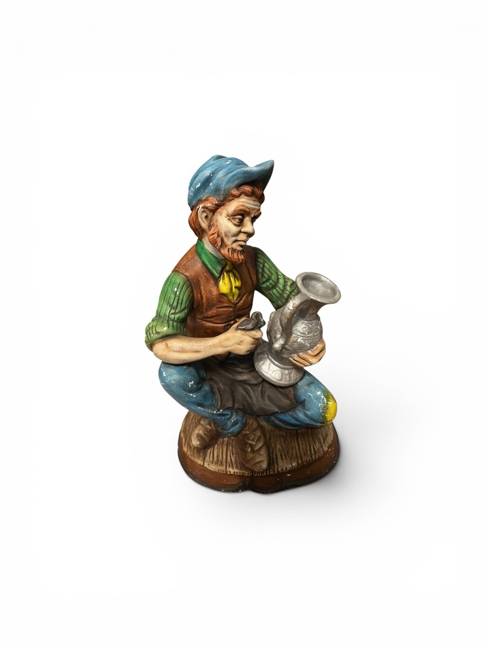 Hand-Painted Artisan Potter Sculptural Figurine in Blue and Green